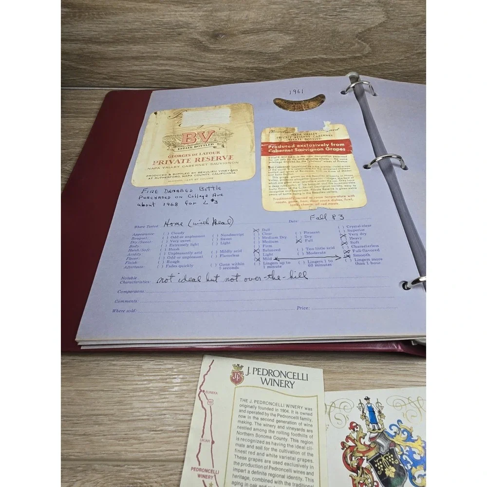 The Connoisseur Vtg. Wine Label Collector Album w/ Pages & Assortment Of Labels